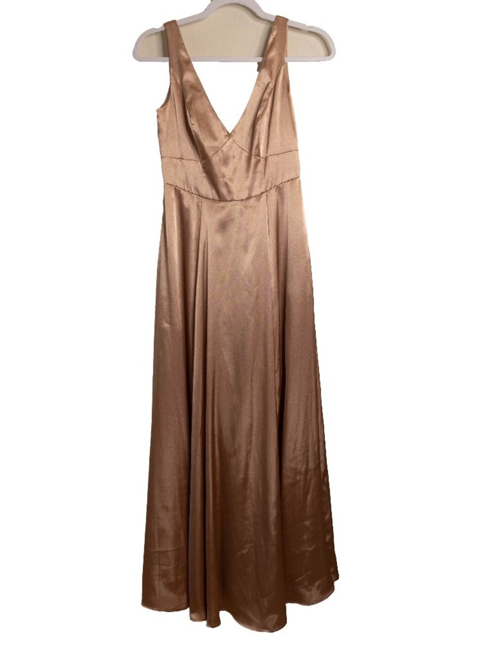 Galina Signature Champagne Bronze Satin Formal Maxi Dress - Size 4